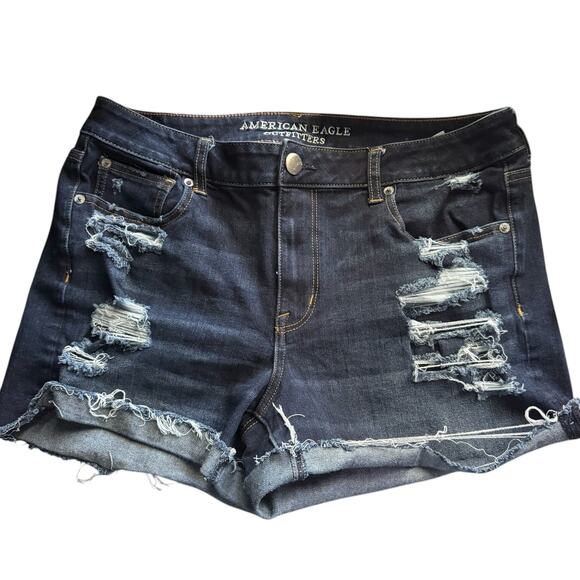 American Eagle Outfitters 360° Super Stretch Cut Off Distressed Shorts Size 14 - Picture 1 of 8